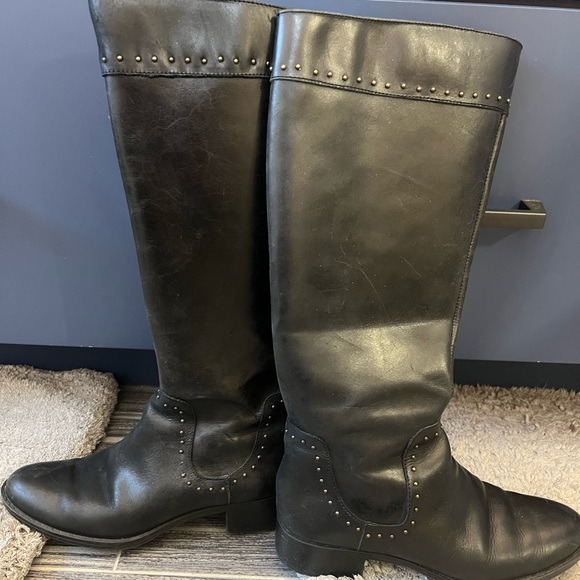 Circa John and David Black Studded Knee-High Leather Boots - Picture 1 of 4